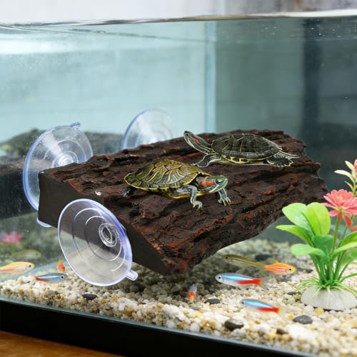 Turtle Basking Platform with 3 Suction Cups, Aquarium Climbing Ramp and Resting Terrace for Pet Turtles, Terrapins, or Frogs in Fish Tanks