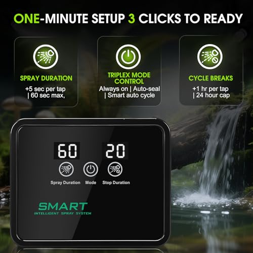 Reptile Humidifier Reptile Mister System with Timer & 360° Nozzles | Chameleons, Snakes, Frogs Misting for Terrarium, Auto Misting for Terrariums, Adjustable Nozzles & Quiet Operation - color: black