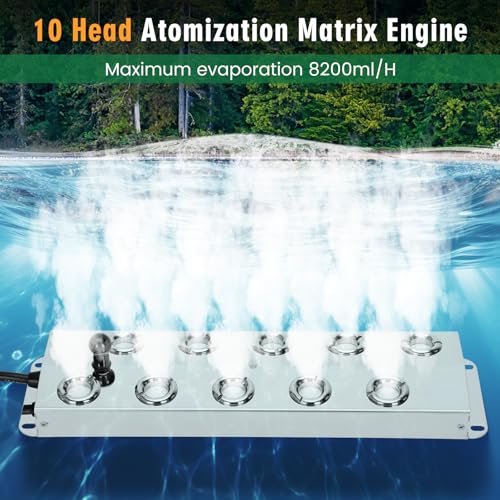 Ultrasonic Mist Maker Fogger 10 Head(8400ml/H),110V 350W Power Water Proof Ultrasonic Mister,Ultrasonic Fogger Humidifier with Float,for Vegetable Preservation,Landscape,Halloween Atmosphere - size: 10 HEAD