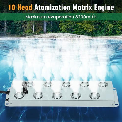 Ultrasonic Mist Maker Fogger 10 Head(8400ml/H),110V 350W Power Water Proof Ultrasonic Mister,Ultrasonic Fogger Humidifier with Float,for Vegetable Preservation,Landscape,Halloween Atmosphere - size: 10 HEAD