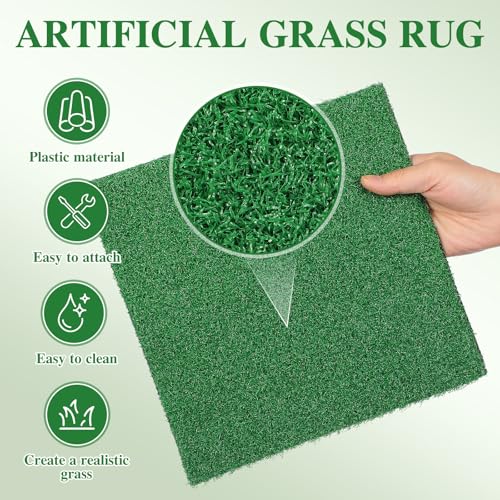 Balacoo Artificial Turtle Basking Platform, 9.8" Square Grass Turf Mat, Turtle Aquarium Basking Grass Turf for Aquarium Reptile Tank Floating Dock Accessory, for Lizard, Snake