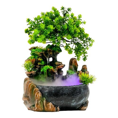 Gdrasuya10 Atomizing Rockery Water Fountain Desktop Chinese Fengshui LED Lamp Waterfall Water Sound Indoor Office Home - color: Style 3