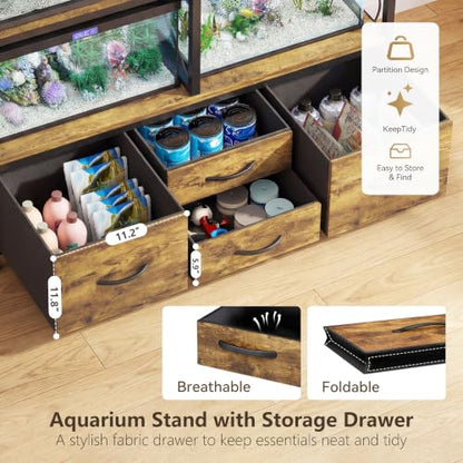 Heybly 40-50 Gal Fish Tank Stand with Drawer, Power Outlet, Rustic HAS004SR | Aquarium Stand, Heavy Duty, for Fish Tank, Turtle & Reptile Terrarium, 36.2" L × 18.1" Top, 660lbs (Top)+330lbs(Mid) - color: Rustic Brown, size: 40-50 gal