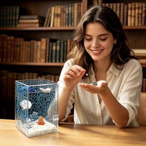 Jumping Spider Enclosure Starter Kit,Escape Proof Ocean Terrarium | Praying Mantis Terrariums,Transparent Acrylic Complete Bug Habitat,All In One Arboreal Tarantula Cribs Cage,Insect Container - color: Blue, size: Small
