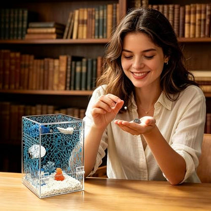 Jumping Spider Enclosure Starter Kit,Escape Proof Ocean Terrarium | Praying Mantis Terrariums,Transparent Acrylic Complete Bug Habitat,All In One Arboreal Tarantula Cribs Cage,Insect Container - color: Blue, size: Small