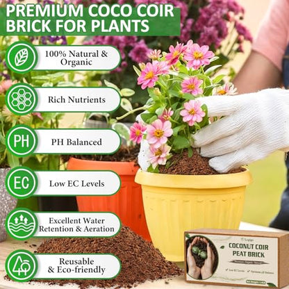 12 Pack Coco Coir Bricks for Plants- 100% Organic Coconut Coir Soil | Compressed Coconut Fiber Substrate, Coco Peat Garden Soil for Seed Starter, Potting Mix and Indoor & Outdoor Plants - size: 12 Pack