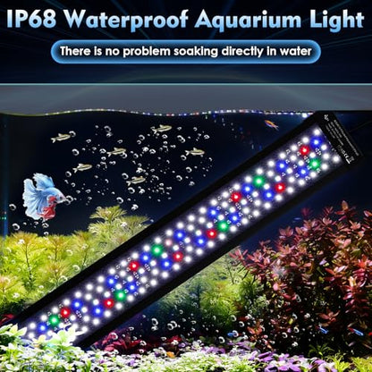 AQQA LED Aquarium Light, 24/7 Mode High Lumen Full Spectrum Fish Tank Light | DIY Mode, Adjustable Timer/Brightness, Extendable Bracket, Memory Function, IP68 Waterproof, Fits for 12–18 Inch Tanks - size: For 12'' - 18'' Tank