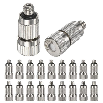 M METERXITY 20-Pack Brass Misting Nozzles, 0.008"/0.2mm Orifice Mister Nozzles Brass, High Pressure Spray Misting Nozzle Head for Outdoor Cooling System/Greenhouse/Landscaping [3/16] - size: 0.2mm