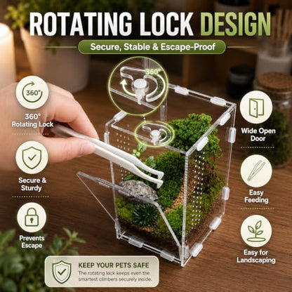 Jumping Spider Enclosure, Insect Terrarium, Bug Cage, Acrylic Terrarium for Tarantula, Snail, Praying Mantis, Frog, and Small Reptiles (3.5" x 3.5" x 5.9") - size: 3.5" x 3.5" x 5.9"