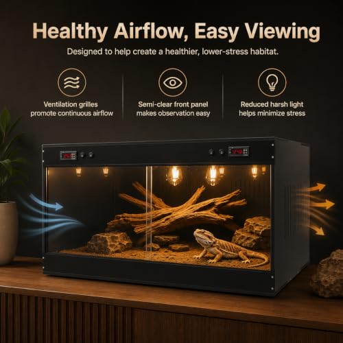Reptile Tank Terrarium 39.4 x 19.7 x 19.7 in, Dual Digital Temperature Control PVC Reptile Enclosure with Semi-Clear Front Window & E27 Lamp Holders for Geckos, Snakes, Turtles, Bearded Dragons, Black