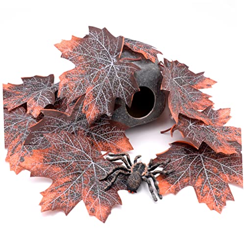 Abaodam 12pcs Maple Leaf Litter for Reptile Habitat Reusable Pet Cage Decor for Snakes Lizards Frogs Terrarium Accessories