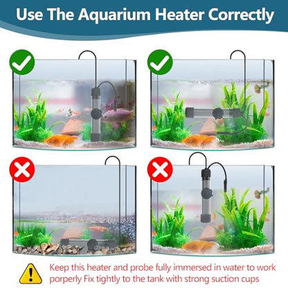Small Aquarium Heater 100W Submersible Fish Tank Heater for 10-25 Gallons, Dual LED Display Temperature Controller, Suitable for Saltwater and Freshwater, Mini Water Heater for Betta/Turtle Tank - size: 100W
