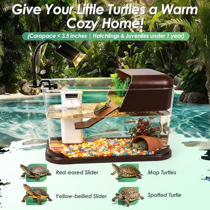 Turtle Tank Starter Kit,All-in-One Aquatic Turtle Aquarium Habitat | Baby Tortoise Enclosure Complete Kit with Basking Platform, UVB Lamp, Filter, Plants, Rocks, Climbing Ramp and Hideout