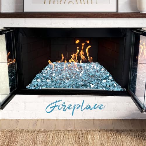 20 Pounds Fire Glass 1/2 Inch High Reflective Tempered Firepit Glass | Aqua Blue Rocks for Fireplace, Fire Pit Table, Fire Bowl and Landscaping & DIY Crafts - color: Aqua Blue, size: 1/2 inch, 20lb