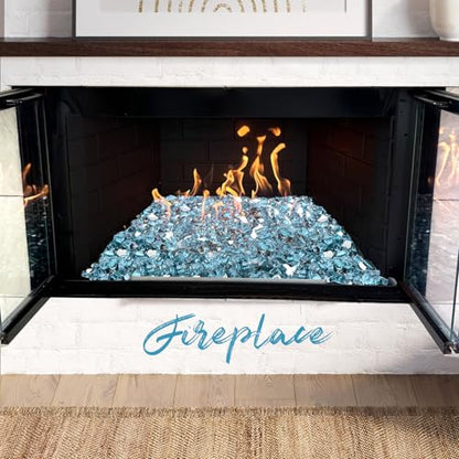 20 Pounds Fire Glass 1/2 Inch High Reflective Tempered Firepit Glass | Aqua Blue Rocks for Fireplace, Fire Pit Table, Fire Bowl and Landscaping & DIY Crafts - color: Aqua Blue, size: 1/2 inch, 20lb