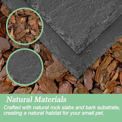 Bearded Dragon Basking Rock Platform,Reptile Basking Rock Slate with Bark Substrate Bedding,Tortoise Resting Climbing Feeding Bathing Platform Tank Accessories for Lizard Gecko Snake Frog (L) - size: L | 9.8" x 6"Slate Rock with Bark Substrate