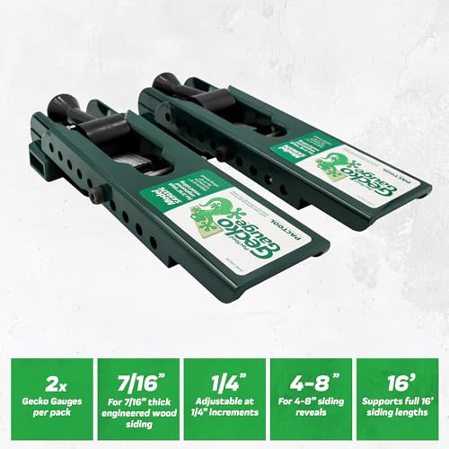 PacTool Gecko Gauge for Engineered Wood Siding - 7/16" Thick, 2-Pack Clamps | For 7/16" thick engineered wood siding. Includes 2 gecko clamps. Compatible with LP SmartSide engineered wood systems. - size: 7/16” Thickness for LP Siding, style: STANDARD