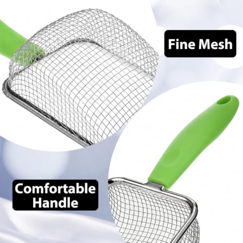 Stainless Steel Reptile Sand Substrate Scoop (Green, 11 Inch) | Mesh Litter Shovel, Fine Mesh Metal Reptile Litter Cleaner Scooper, Litter Cleaner Corner Scoop Sand Sifter for Sands Waste