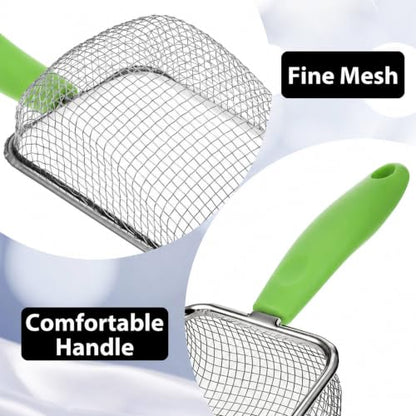 Stainless Steel Reptile Sand Substrate Scoop (Green, 11 Inch) | Mesh Litter Shovel, Fine Mesh Metal Reptile Litter Cleaner Scooper, Litter Cleaner Corner Scoop Sand Sifter for Sands Waste