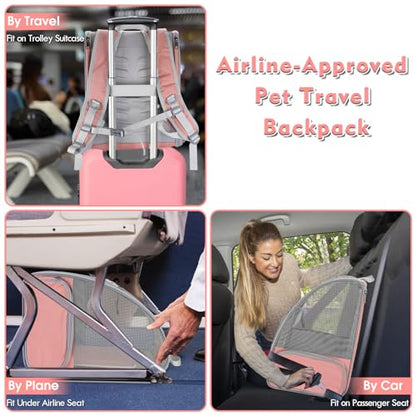 Cat Backpack Carrier, Large Pet Backpack with Kitten Wand Feather Toy for Medium Small Dog Cat Puppy Kitty Bunny up to 15lbs, Ventilated Mesh Dog Travel Carrier for Hiking Walking Outdoor Use (Pink) - color: Pink