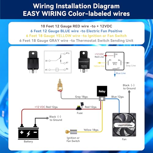Electric Fan Relay Kit 12V 60 AMP Electric Radiator Cooling Waterproof Fan Relay Kit with Thermostat Control Switch 185 On 175 Off Upgrade - style: Single Fan 185 On 175 Off