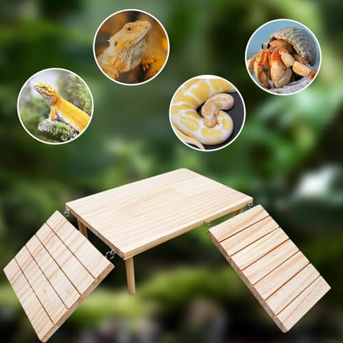 Bearded Dragon Tank Accessories, Wooden Basking Platform with Ramp, Reptile Basking Platform, Reptile Habitat Accessories for Bearded Dragons, Geckos, Snakes