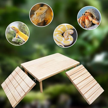 Bearded Dragon Tank Accessories, Wooden Basking Platform with Ramp, Reptile Basking Platform, Reptile Habitat Accessories for Bearded Dragons, Geckos, Snakes