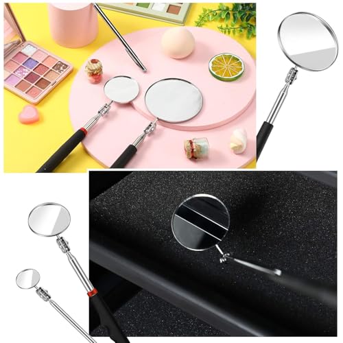 3 Pieces Telescoping Inspection Mirror Inspection Tool for Check the Condition of Vehicle, Observe the Eyelashes, Mouth and Other Small Parts(Round,3 Kinds of Size) - size: 3 Kinds of Size, style: Round