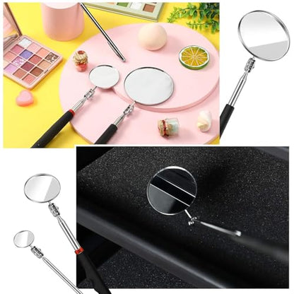 3 Pieces Telescoping Inspection Mirror Inspection Tool for Check the Condition of Vehicle, Observe the Eyelashes, Mouth and Other Small Parts(Round,3 Kinds of Size) - size: 3 Kinds of Size, style: Round