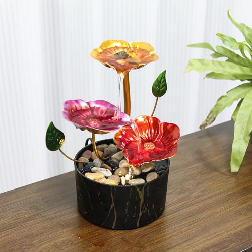 Desk Fountain Indoor Waterfall Fountain Flowers Themed 3-Tier Tabletop Fountain Home Decor Soothing Sound Machine(Galsang) - style: fantasy of cosmos