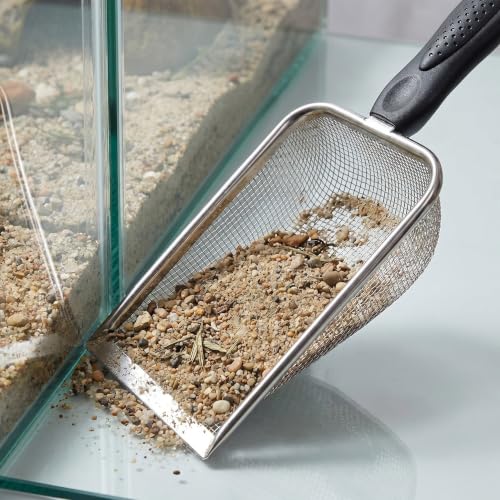 Abaodam Reptile Substrate Scooper and Smooth Rounded Edges with Antislip Handle 2pcs Stainless Steel Mesh Scoop for Terrarium and Acrylic Tank Cleaning
