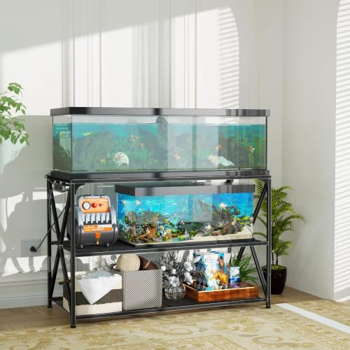 55-75 Gallon Fish Tank Stand, 49.2 x 19.7x 31.5 Inch | Industrial Aquarium Stand with Power Outlet and Switch, Turtle Tank, Reptile Terrariums and Breeder Tank Stand, Black - color: Black