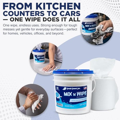 Fresh Towel Mix-N-Wipe Dry Wipes Refill, 220 Sheets, Cleaning Wipes | 6 x 9 inch center-pull format accepts a chosen liquid solution for custom wet applications at home, in garages, cars or gyms. - style: 1-Pack of 220 Wipes with Bucket