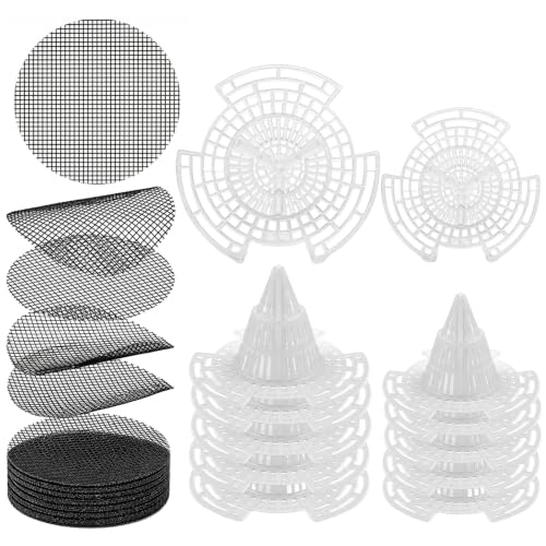 Plant Pot Drainage Kit, 60 Pack | 10 Cone Grid Pads + 50 Mesh Screens, Improves Drainage & Airflow, Reduces Soil Loss, Indoor Outdoor Plants & Bonsai
