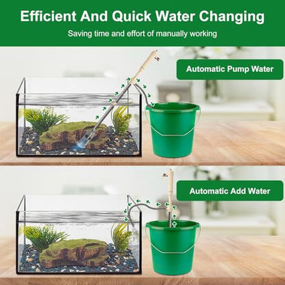 Aquarium Gravel Cleaner Kit, Electric Fish Tank Cleaning Tools with Strong Suction, Multifunction Automatic Aquarium Vacuum Cleaner for Wash Sand, Water Changing (Adjustable Length)