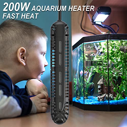 HiTauing Aquarium Heater, 200W Fish Tank Heater with LED Digital Display & 5 Safety Protection, Submersible Aquarium Heater with 2 Suction Cup and 5.9Ft Cord for 20-40 Gallon Fish Tank. - size: 200 Watt Aquarium Heater