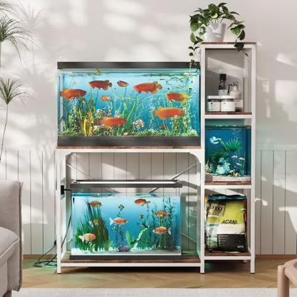 VOWNER 20-29 Gallon Fish Tank Stand with Power Outlet, Wood Aquarium Stand with Shelves for Fish Tank Accessories Storage, Heavy Duty Metal Frame, Turtle Reptile Terrarium Stand, Load 500lb, White - color: White