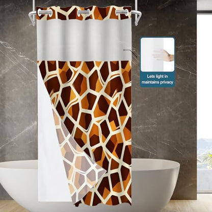 Brown Giraffe Print No Hooks Shower Curtain with Snap in Liner Set, Abstract Animal Skin Tub Curtainn Mesh Top Window & Magnetic Hem Waterproof 35.5X74 Inch - color: Brown Giraffe Print 1 Brown03, size: 35.4"W x 74"L (Pack of 1)