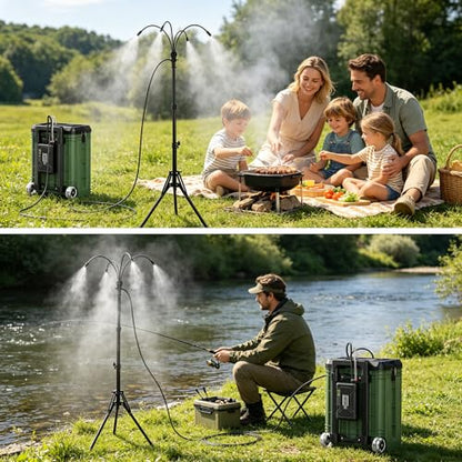 Misters for Outside Patio with 15L Bucket, Standing Portable Misting Cooling System with Adjustable Height(up to 47in), with 10000mAh Water Pump, 8 Nozzles, for Outdoor Patio Cooling Pool BBQ