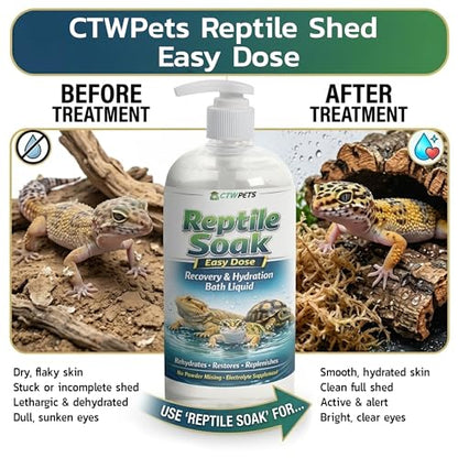 CTWPets Reptile Electrolyte Soak, Bearded Dragon Bath with Vitamins, 8 oz | Vitamin and electrolyte bath concentrate for leopard geckos, tortoises and snakes; 8 oz makes 100+ reptile soaks - size: 8 Fl Oz (Pack of 1)