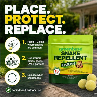 Natural Snake Repellent for Yard Powerful Pet Safe,Moth Balls for Home Lawn Garden Camping Fishing Home to Repels Snakes and Other Pests - 15 Pack