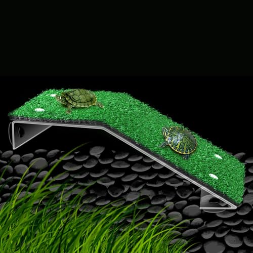 Saim 17Inch LengthTurtle Basking Platform Acrylic Reptile Ramp with Fake Grass Resting Terrace for Aquatic Turtles, Frogs, Newts, Salamanders and Axolotls - Large - color: Large:17Inch Length