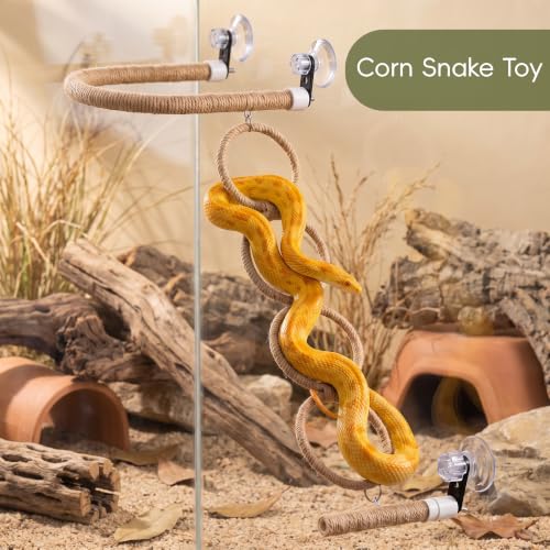 Reptile Climbing Rope Ladder with Strong Suction Cups Natural Hemp Vine Hammock & Window Bird Perch Swing for Corn Snakes, Lizards, Geckos, and Parrots - Terrarium Habitat Accessories