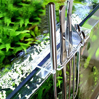 Acrylic Fish Tank Tweezer Organizer Storage Bracket Holder Transparent Durable Multi Tool Mount For Aquarium Cleaning Tools Scissors Tweezers Scrapers Clear Plastic 14.2x5.2cm