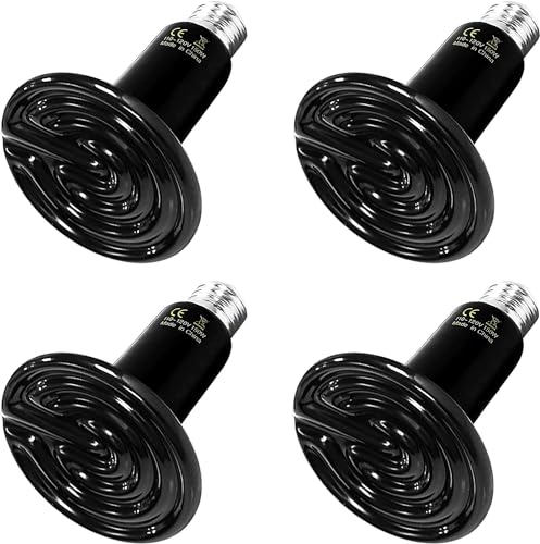HealSmart Reptile Heat Lamp 150W 4-Pack Ceramic Heat Emitter, No Light Emitting Heat Bulbs for Amphibian Pet Brooder Coop Incubating Chicken, Lizard Bearded Dragon Turtle Snake Terrarium - size: 150 Watts, style: D-85mm (3.35") *4 Pcs