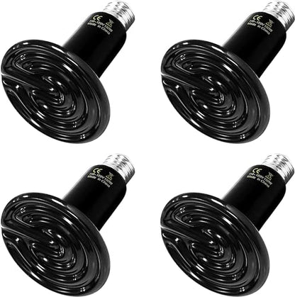 HealSmart Reptile Heat Lamp 150W 4-Pack Ceramic Heat Emitter, No Light Emitting Heat Bulbs for Amphibian Pet Brooder Coop Incubating Chicken, Lizard Bearded Dragon Turtle Snake Terrarium - size: 150 Watts, style: D-85mm (3.35") *4 Pcs