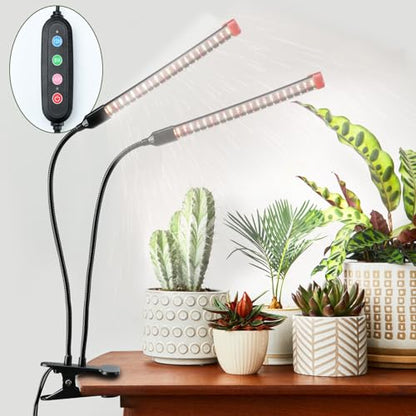 Gamechanger! 18 Watt Power Draw, NO Need Adapter, FECiDA 2026 2Head Clip Grow Lights for Seed Starting, Bonsai, Small Indoor Plants, Enough Bright Like Sun, 4/8/12/16/20H Timer - size: Clip-2Head-18W