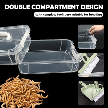 1 Pack Mealworms Breeding Kit Mealworms Keeper with Tweezers to Breed Mealworms Super Worms Crickets Dubia (Side Ventilation Style)