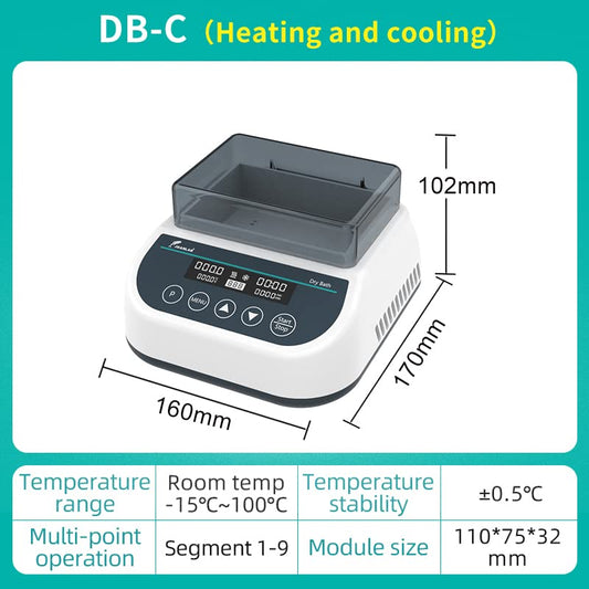 DB100C Dry Bath Incubator, 1.5ml x35 Programmable | Digital thermostatic block heater, heating&cooling, RT-15℃ to 100℃, 9 programs, timer,1.5ml block, for lab incubation - size: 1.5mlx35( Hot&Cold)