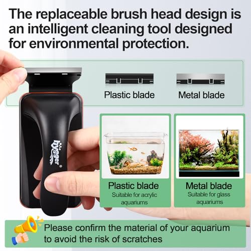 hygger Magnetic Aquarium Fish Tank Glass Cleaner,Detachable Dual-Blades Brush Tool with Floating Scrubber, Double Side Magnetic Scraper for 0.2-0.4 Inch Thick Glass Aquariums Tank (M) | fish tank accessories - size: M